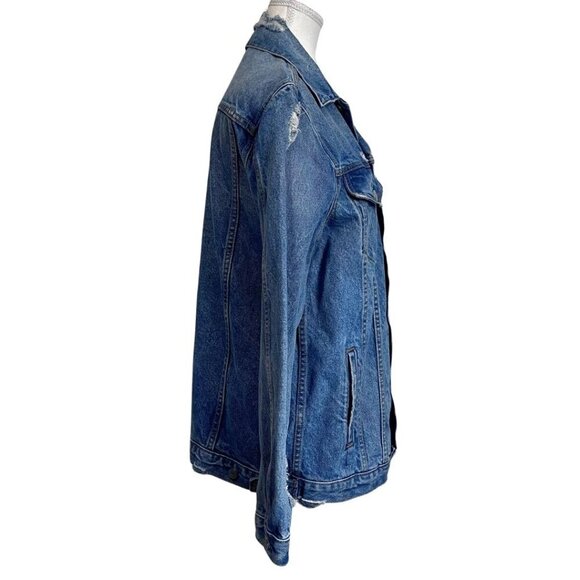 NWOT GRLFRND DARIA MEDIUM DENIM OVERSIZED DISTRESSED JEANS JACKET - M - Picture 2 of 13